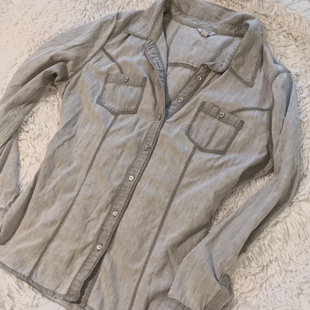 Guess gray cotton button down shirt
